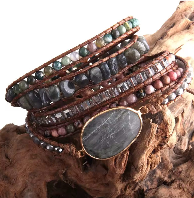 Gray Agate Wrap Bracelet