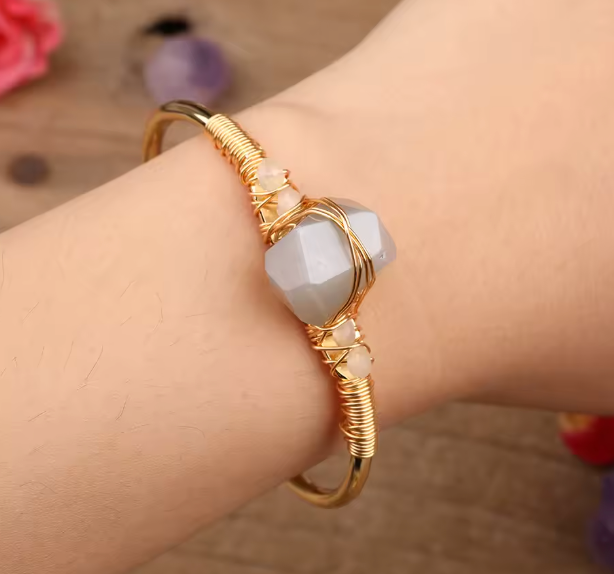 Moonstone Crystal Gold Wire Wrap  Bracelets 