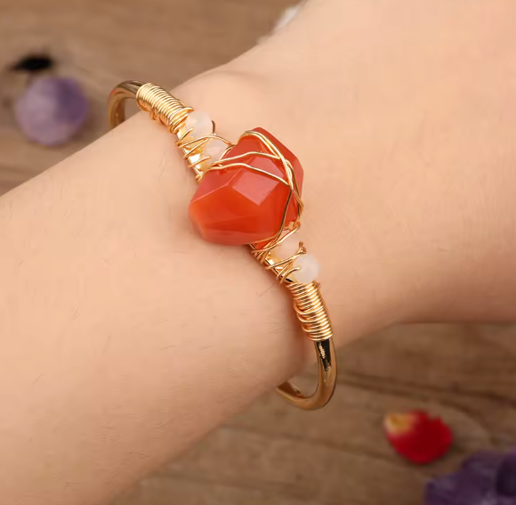 Red Agate Crystal Gold Wire Wrap  Bracelets 