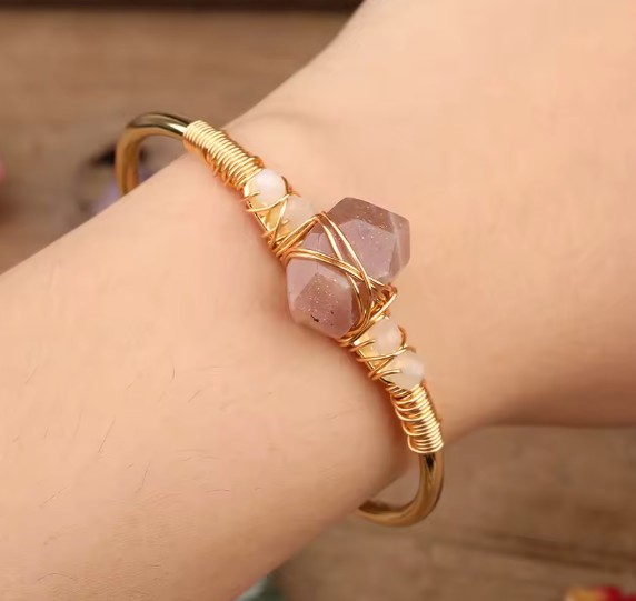 Sunstone Crystal Gold Wire Wrap  Bracelets 