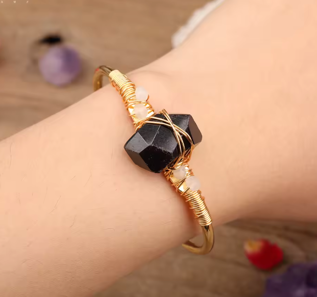 Garnet Crystal Gold Wire Wrap  Bracelets 