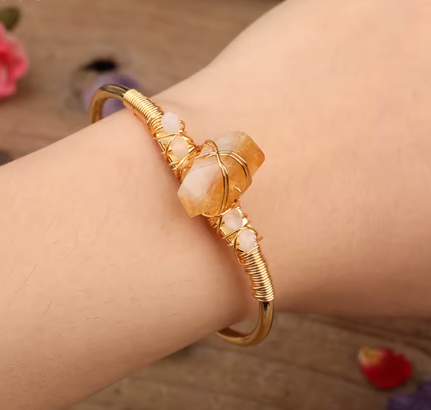 Citrine Crystal Gold Wire Wrap  Bracelets 