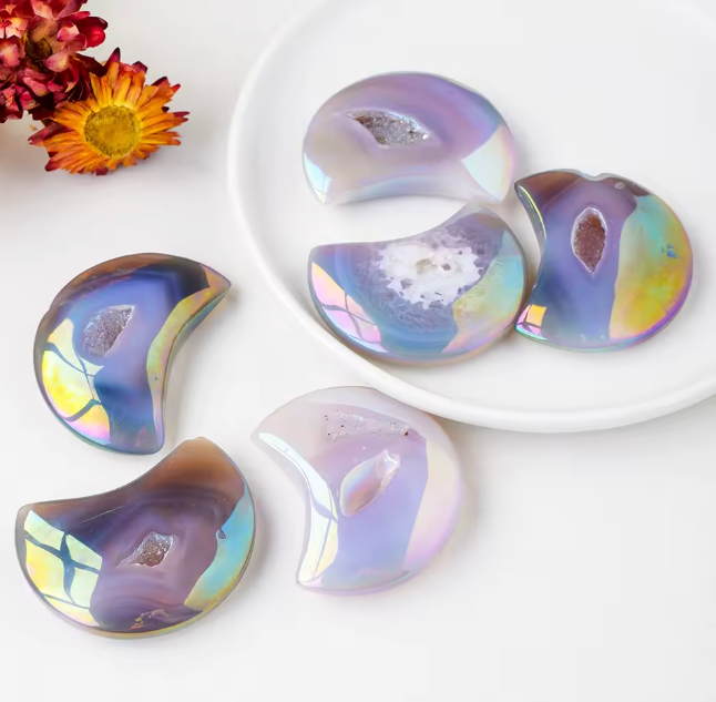 Buy Rainbow Agate Druzy Moons