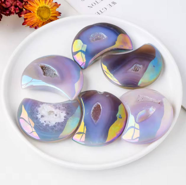 Rainbow Agate Druzy Moons