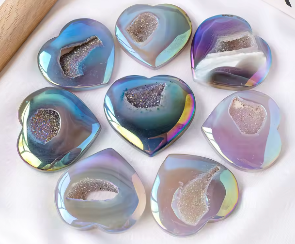 Buy Rainbow Agate Druzy Hearts