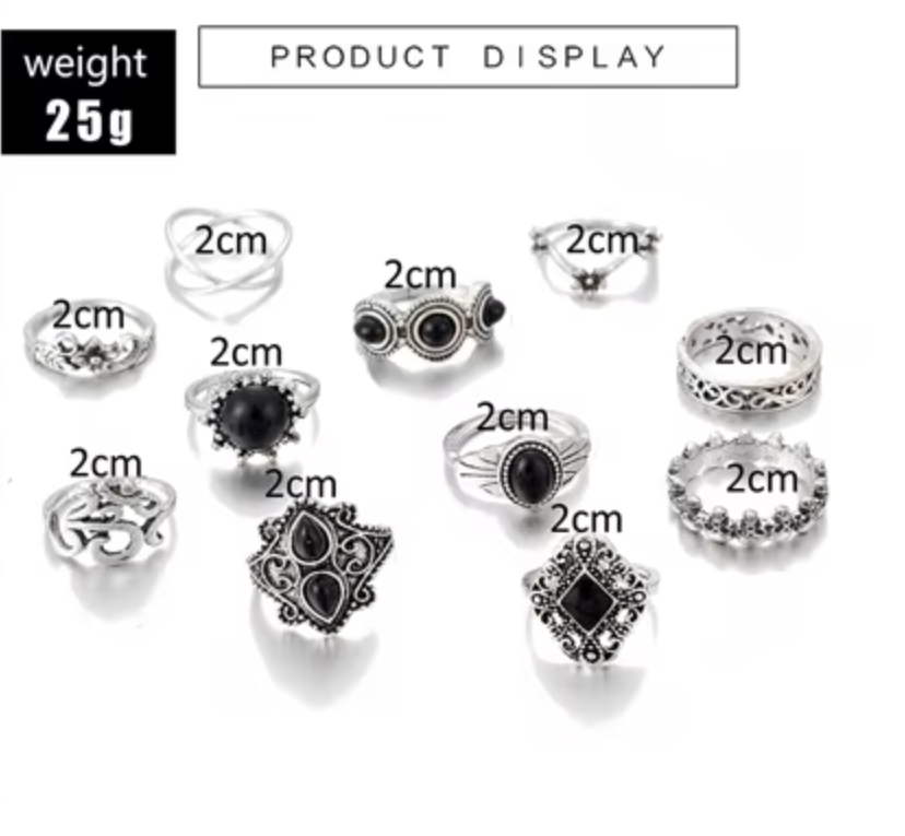 Punk Goth Ring Set