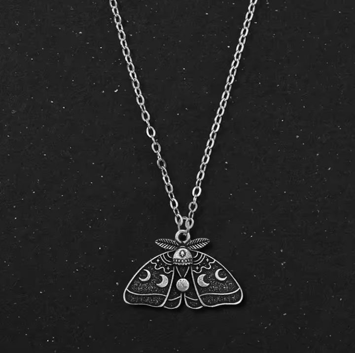 Gothic Moth Moon Necklace