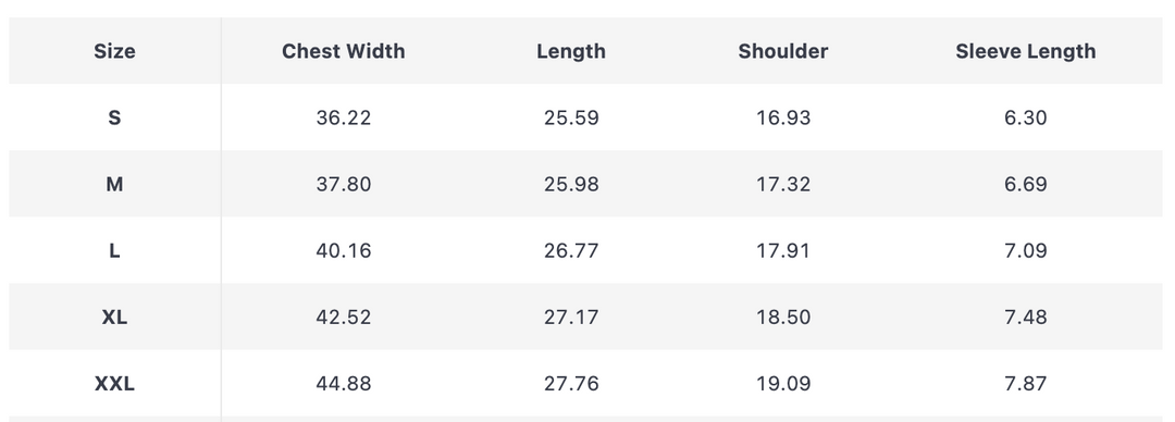 Witch T-Shirts Size Chart