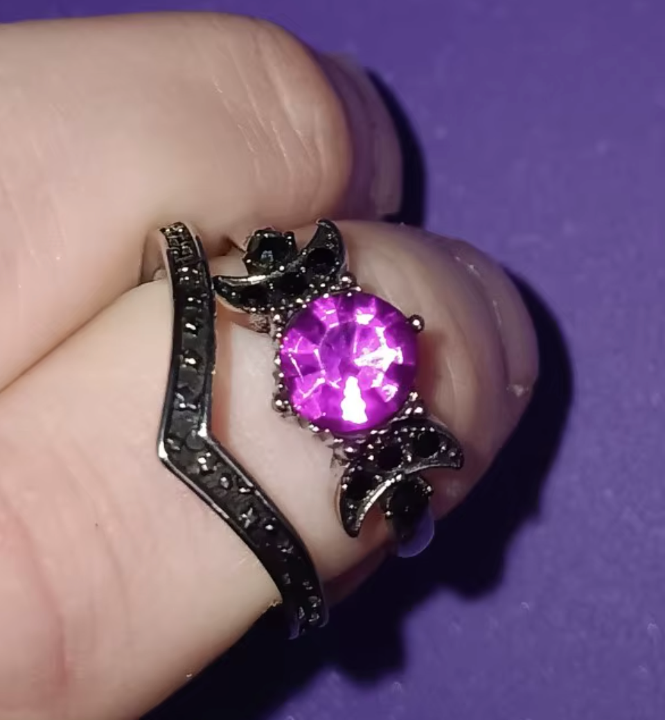 Black Zirconia Stone Triple Moon Ring Set