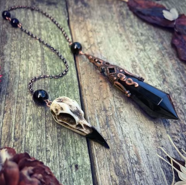 Raven Obsidian Witch Pendulum