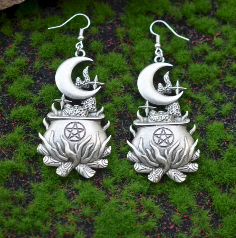 Witch Cauldron Moon Earrings