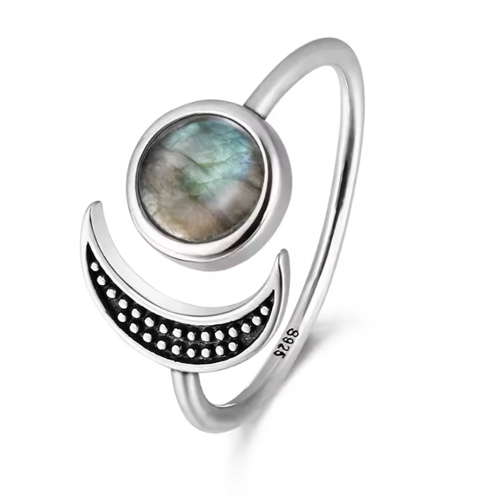 Labradorite Moon Sterling Silver Ring