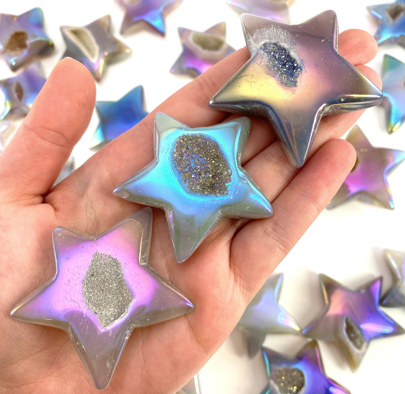 Rainbow Agate Druzy Stars