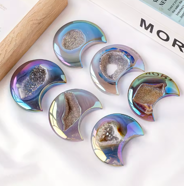 Rainbow Agate Druzy Moons