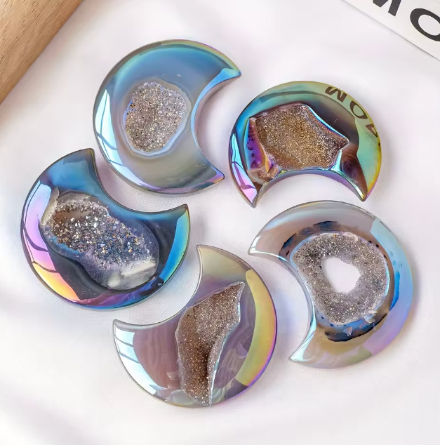 Rainbow Aura Druzy Moons