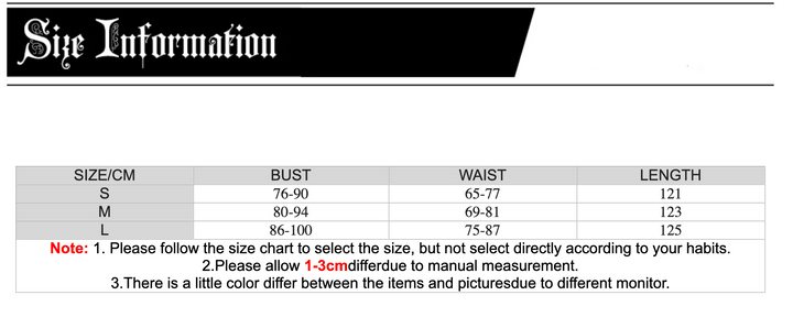 Black Velvet Dress Size Guide