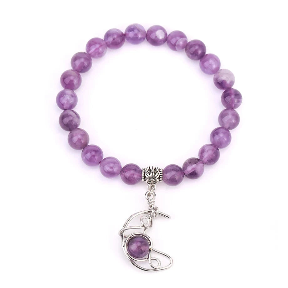 Amethyst Crystal Moon Stone Bead Bracelets | Green Witch Creations