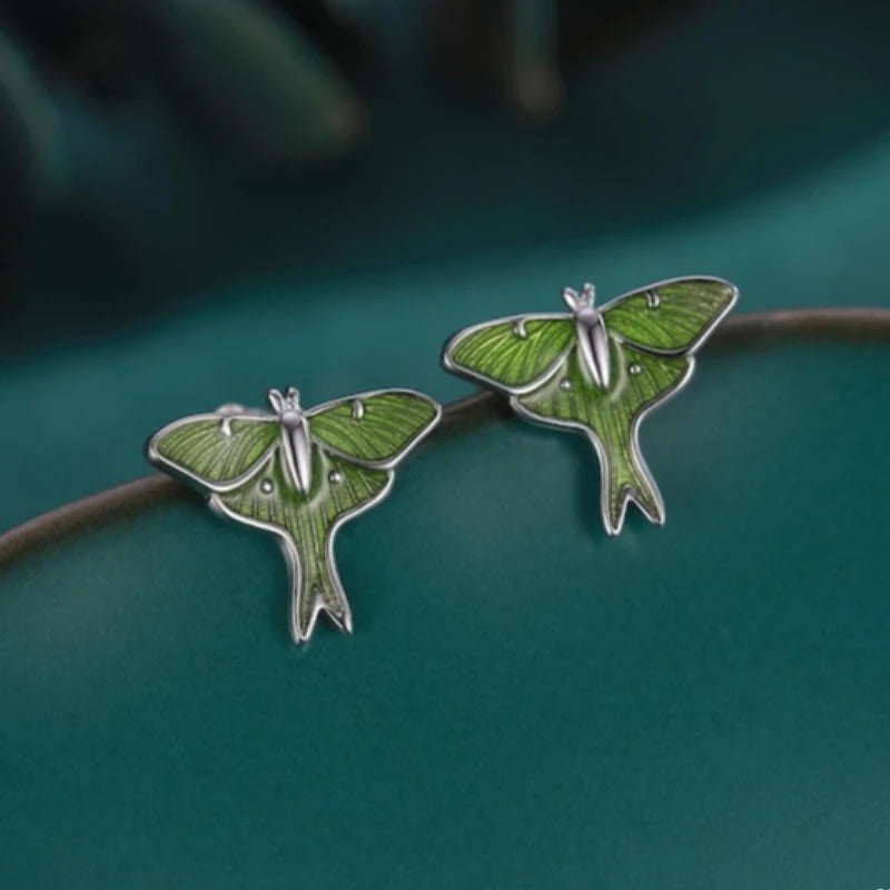 Green Lunar Moth Earrings