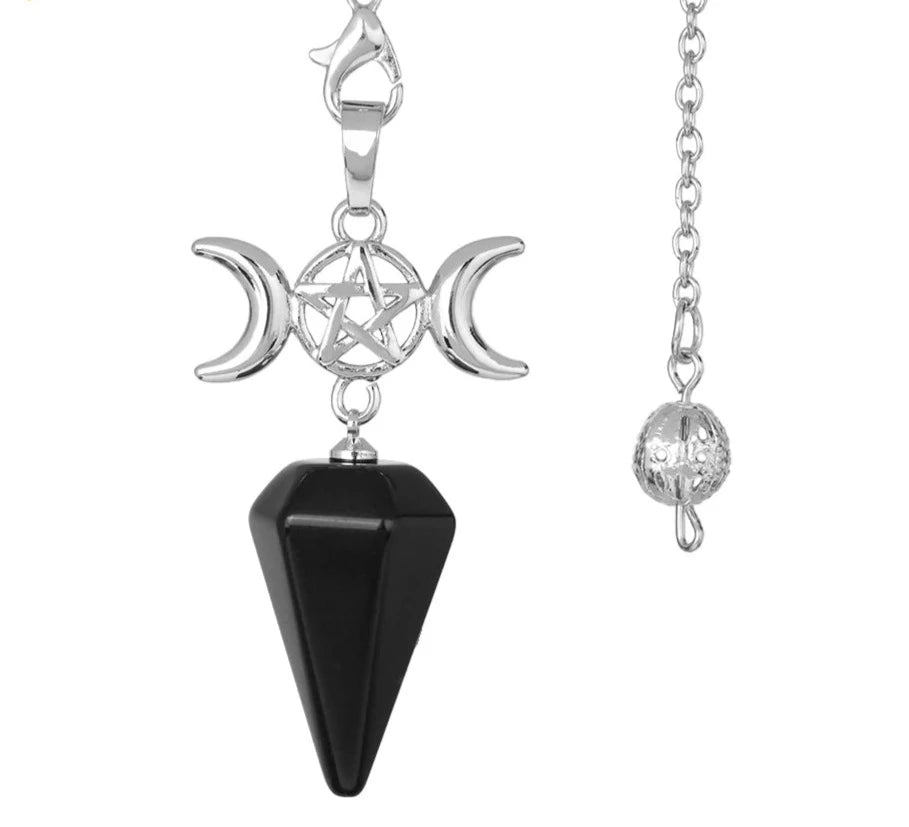 Onyx Triple Moon Pentacle Hexagon Crystal Pendulums For Sale