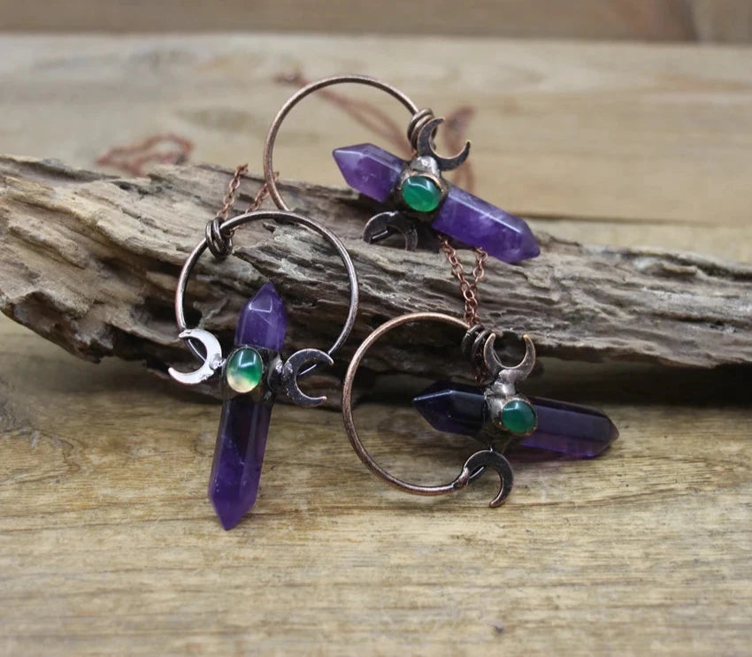 Buy Amethyst Green Agate Copper Moon Necklaces