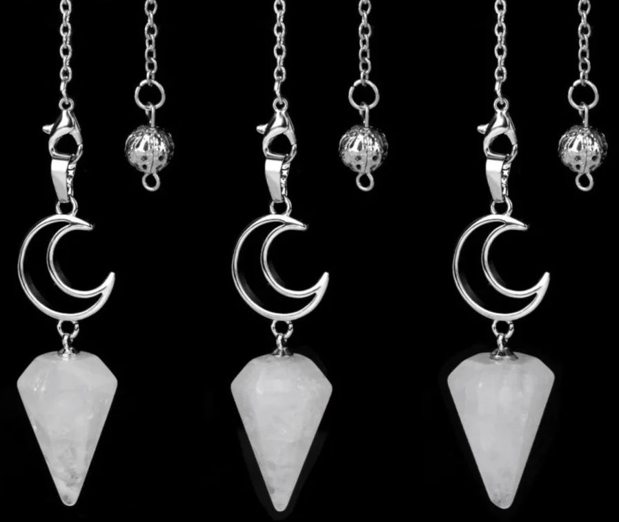 Clear Quartz Crystal Crescent Moon Pendulums For Sale Online