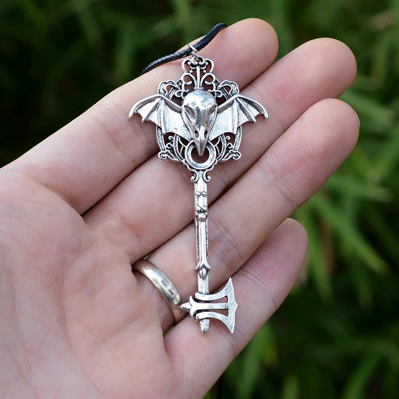 Raven Skull Wings Pagan Key Pendant Necklaces | Green Witch Creations