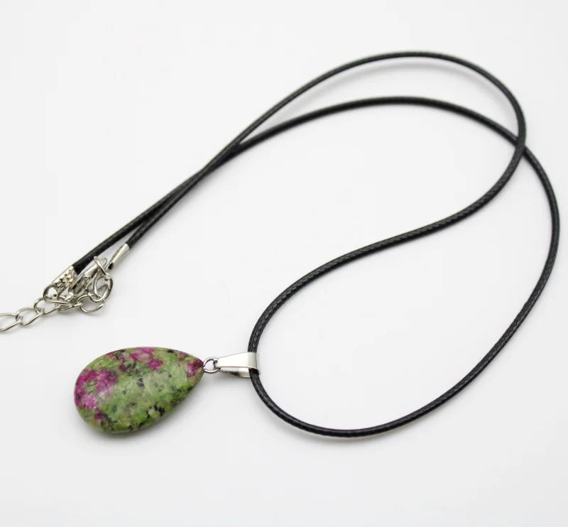 Ruby Zoisite Stone Teardrop Pendant Necklace For Sale | Green Witch Creations