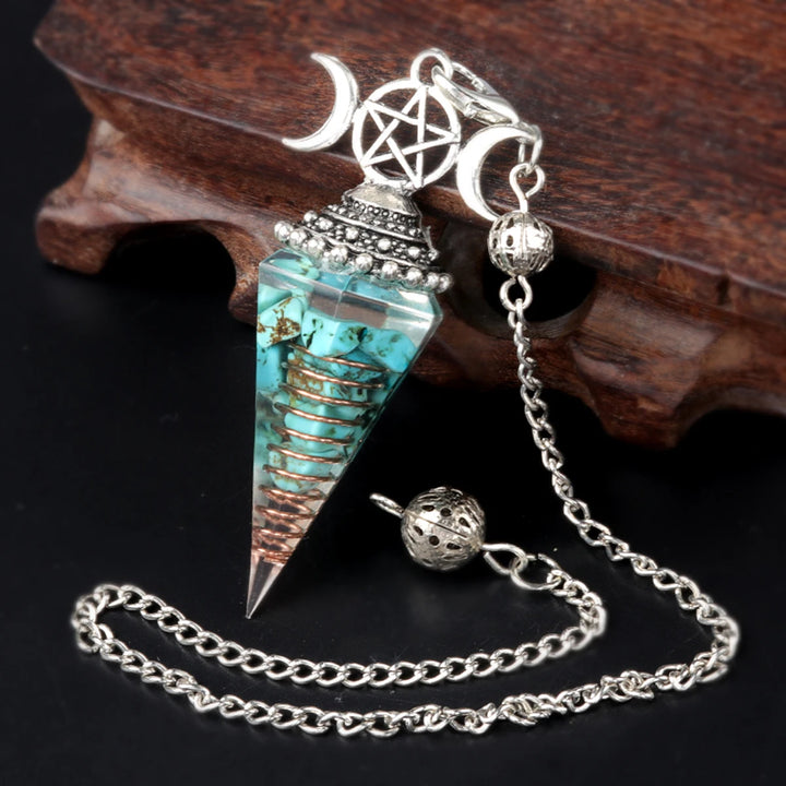 Turquoise Triple Moon Crystal Resin Pendulum | Green Witch Creations