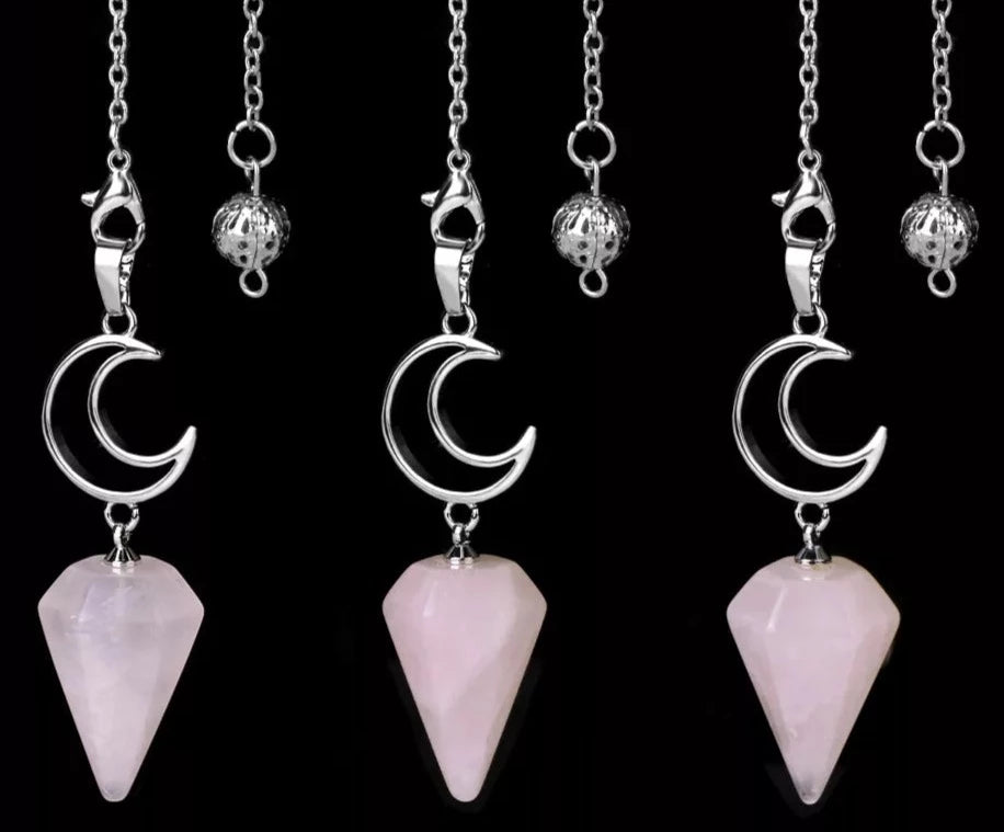 Rose Quartz Crystal Crescent Moon Pendulums For Sale Online