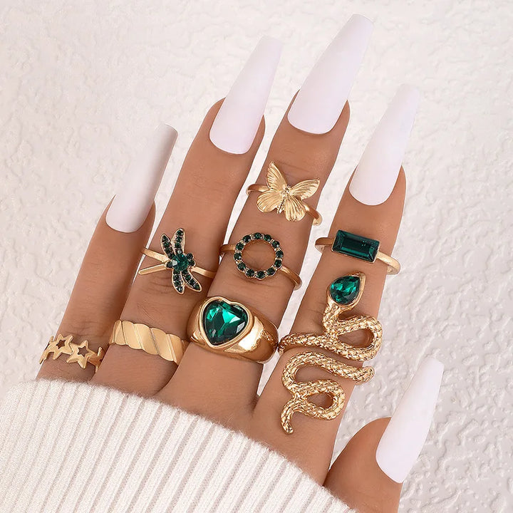 Witchy Gypsy Bohemian Cute Trendy Rhinestone Ring Sets | Green Witch Creations