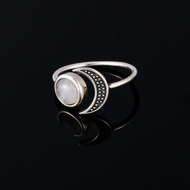 925 Sterling Silver Moonstone Moon Ring | Green Witch Creations