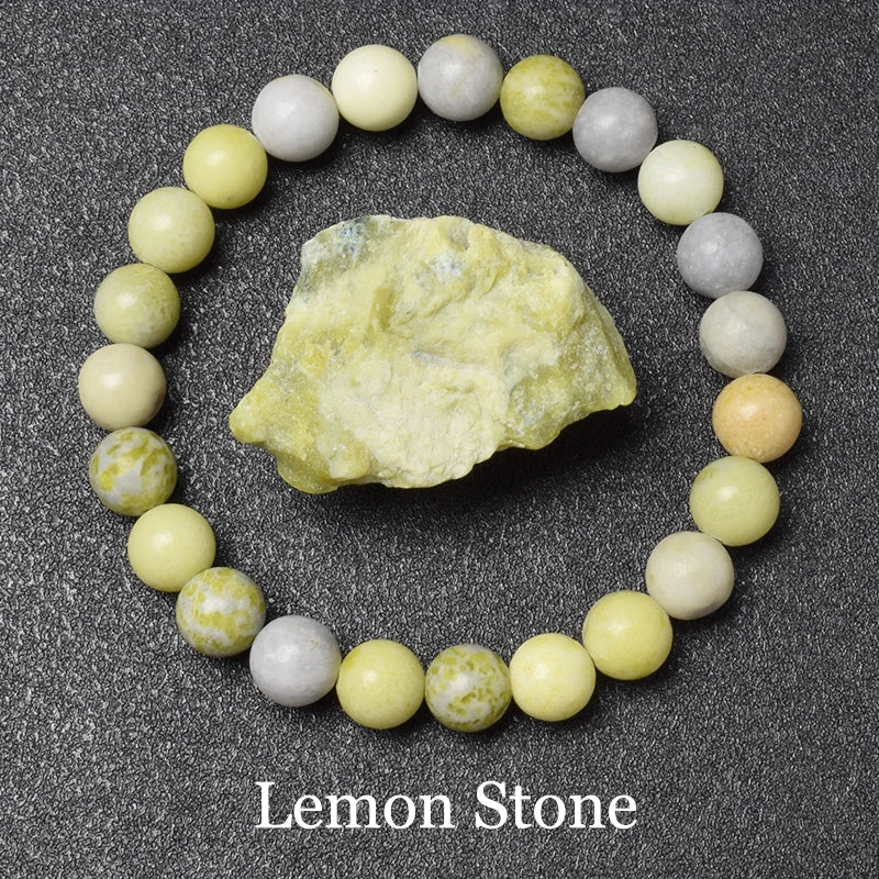 Lemon Stone 8mm Crystal Stone Bead Bracelets | Green Witch Creations