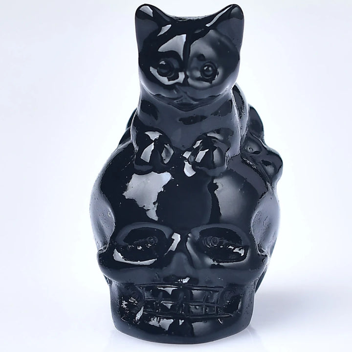 Obsidian Cat Skull Crystal Figurines | Green Witch Creations