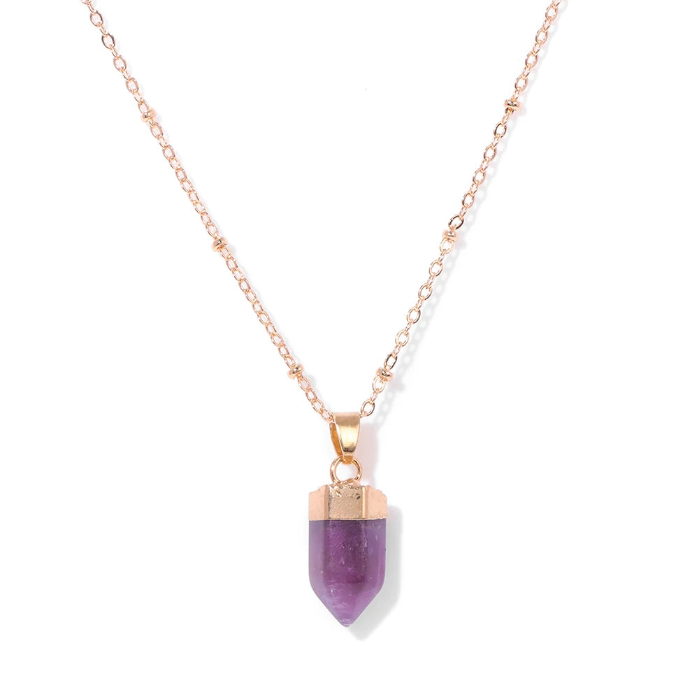 Amethyst Hexagonal Stone Pendant Gold Necklace | Green Witch Creations