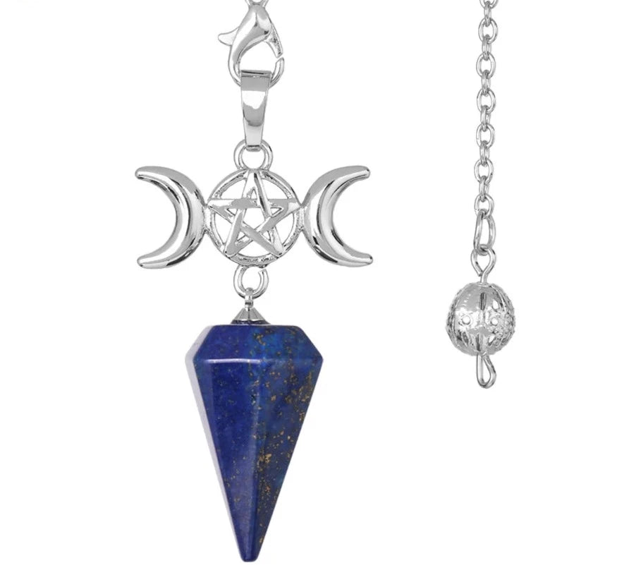 Lapis Lazuli Triple Moon Pentacle Hexagon Crystal Pendulums For Sale