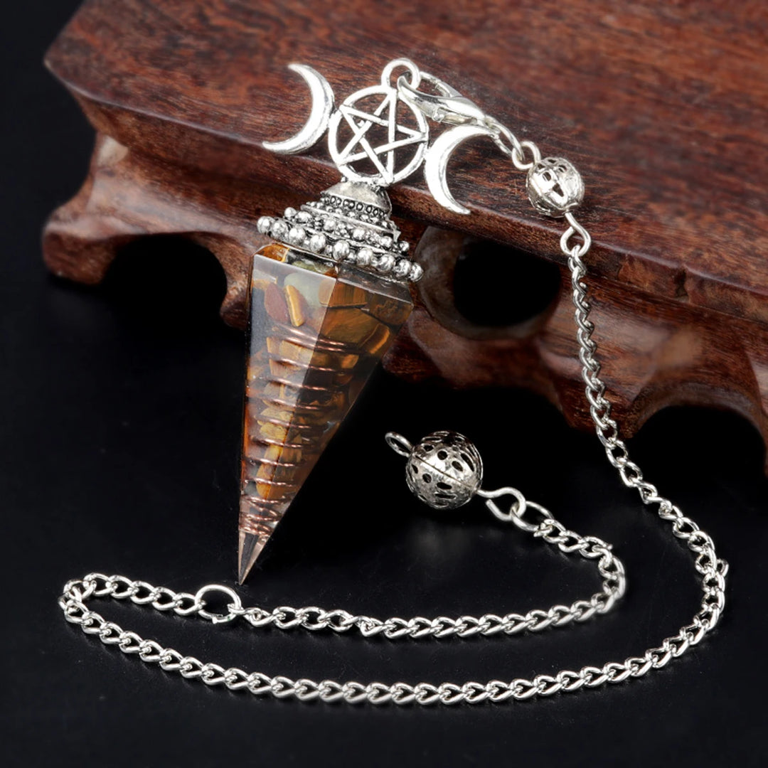 Tigers Eye Triple Moon Crystal Resin Pendulum | Green Witch Creations