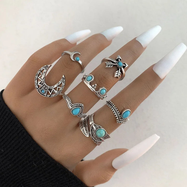 Turquoise Bohemian Gypsy Witchy Trendy Fashion Cute Ring Sets | Green Witch Creations