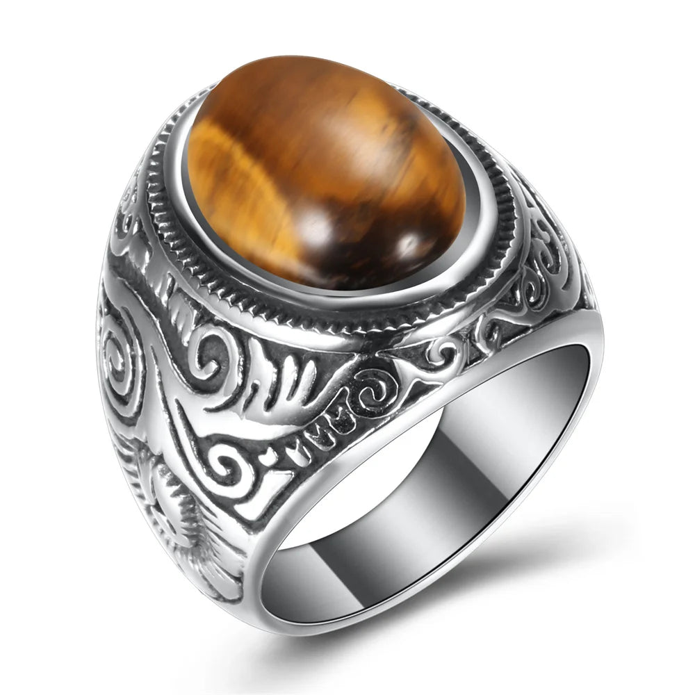 Tigers Eye Men's Oval Stone Rings | Green Witch Creations