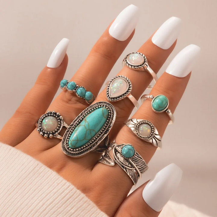 Turquoise Bohemian Gypsy Witchy Trendy Fashion Cute Ring Sets | Green Witch Creations