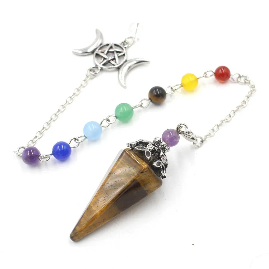 Tigers Eye Triple Moon Goddess Pentacle Chakra Pendulums | Green Witch Creations