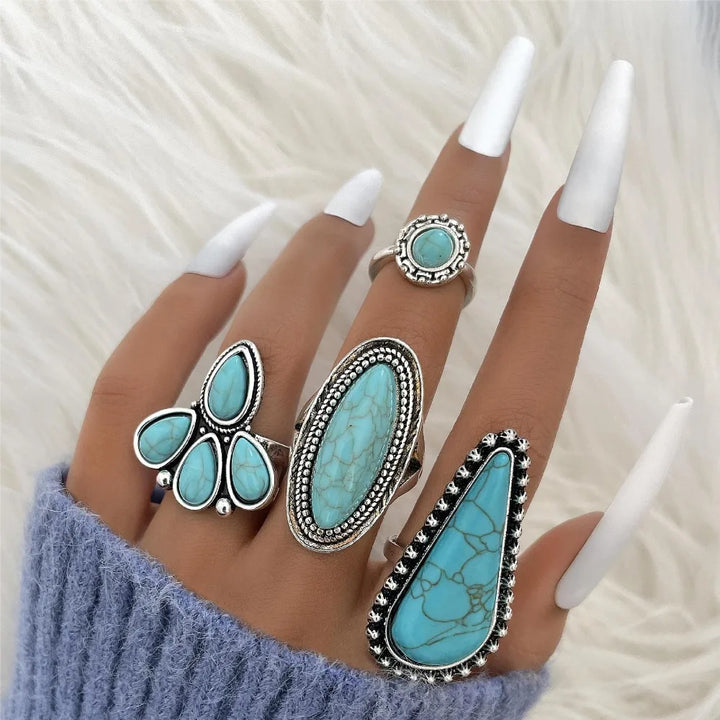 Turquoise Bohemian Gypsy Witchy Trendy Fashion Cute Ring Sets | Green Witch Creations