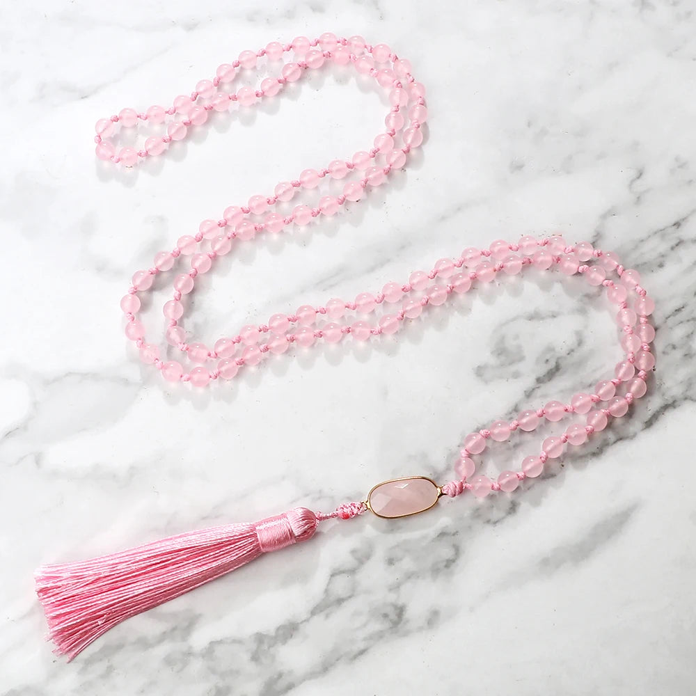 Rose Quartz Mala Prayer Bead Necklace | Green Witch Creations