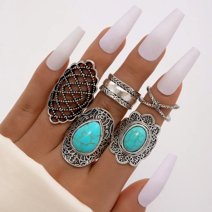 Turquoise Bohemian Gypsy Witchy Trendy Fashion Cute Ring Sets | Green Witch Creations