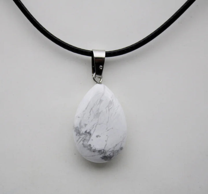 White Howlite Stone Teardrop Pendant Necklace For Sale | Green Witch Creations