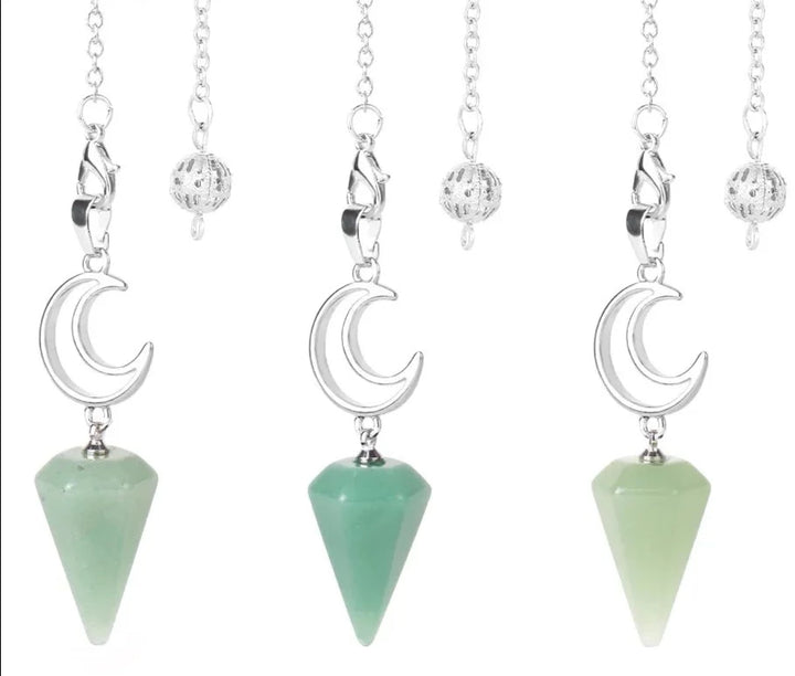Green Aventurine Crystal Crescent Moon Pendulums For Sale Online