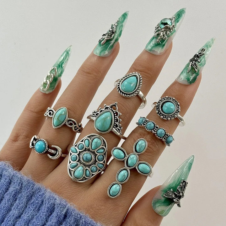 Turquoise Bohemian Gypsy Witchy Trendy Fashion Cute Ring Sets | Green Witch Creations