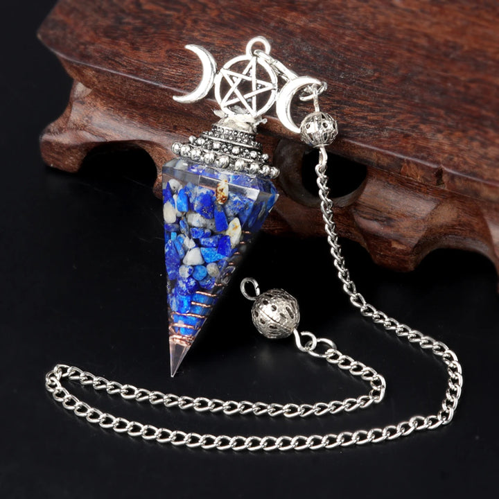 Lapis Lazuli Triple Moon Crystal Resin Pendulum | Green Witch Creations