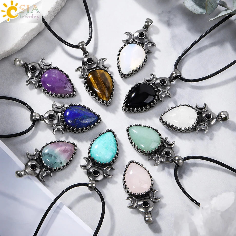 Triple Moon Crystal Teardrop Necklaces