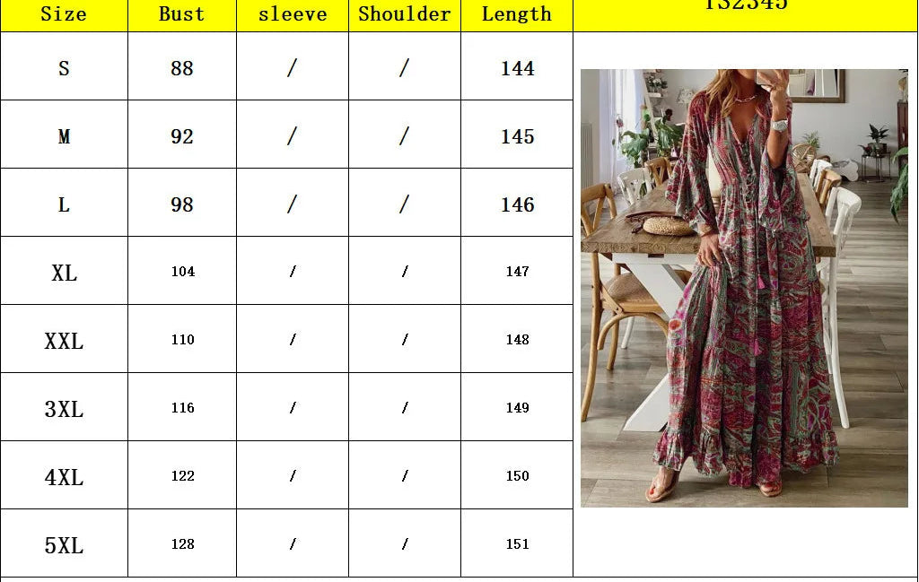 Boho Flare Sleeve Long Dress