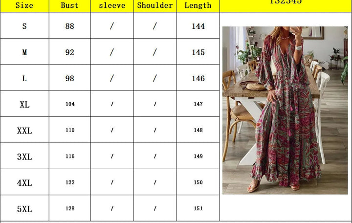 Boho Flare Sleeve Long Dress
